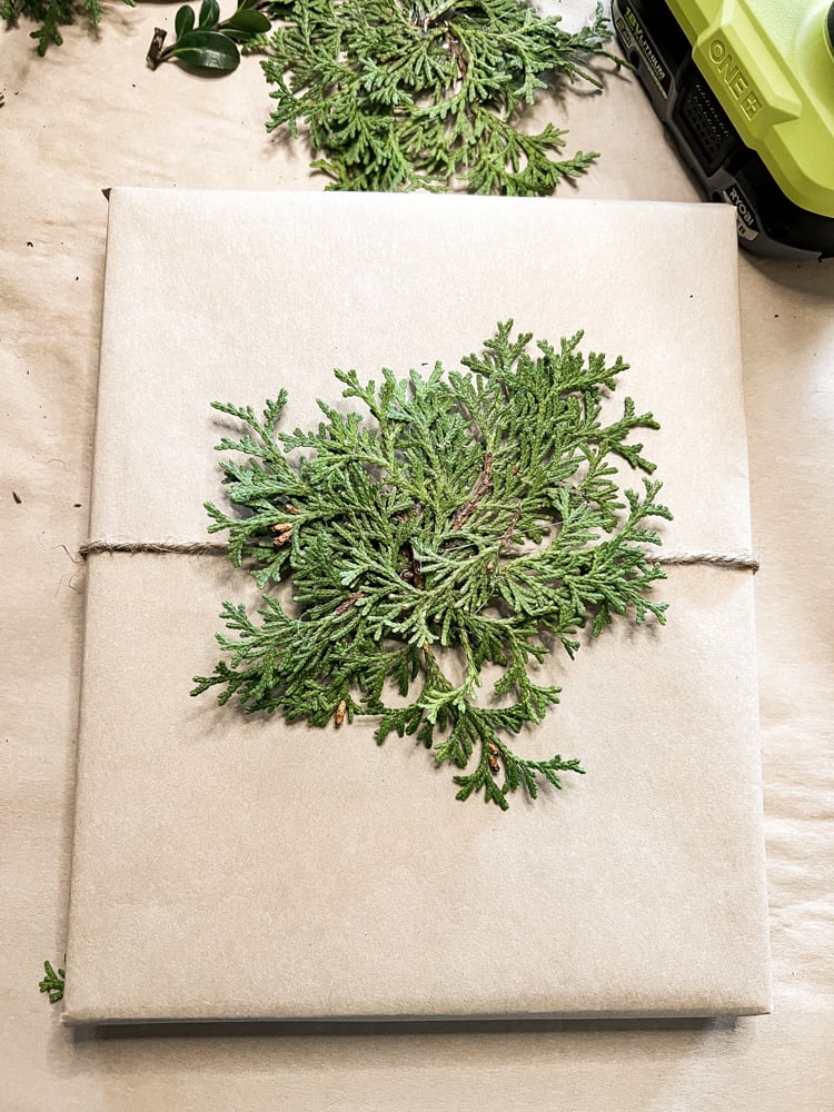 Fresh Greenery Cedar Circle for Christmas Holiday Package Toppers or ornaments.