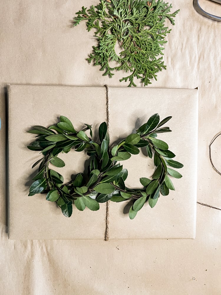Christmas Boxwood Mini-wreaths for Holiday Packages made with Fresh Greenery for Christmas