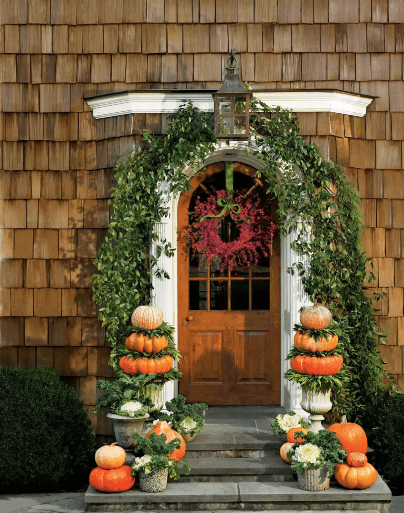 Front door decorated for Fall