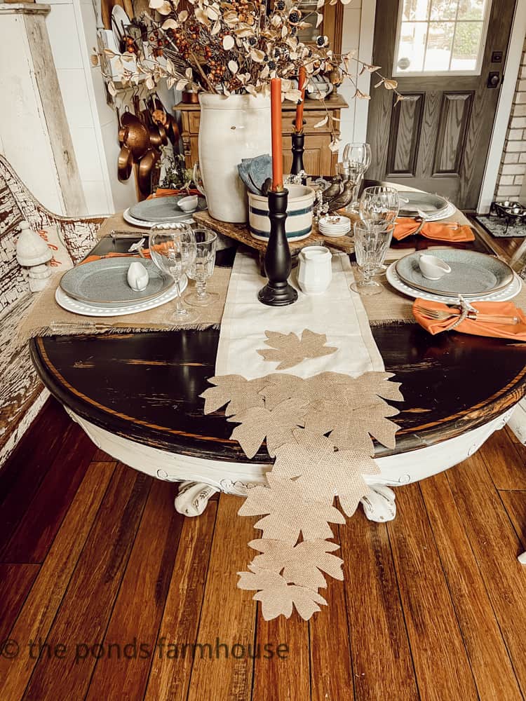 Fall Table Decor Ideas- DIY Dollar Tree Falling Leaf Table Runner for Autumn Decorating ideas