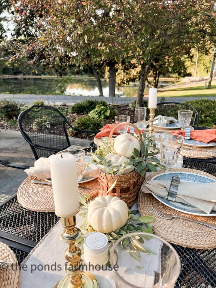 Outdoor Kitchen dining area overlooks the 3 ponds at The Ponds Farmhouse