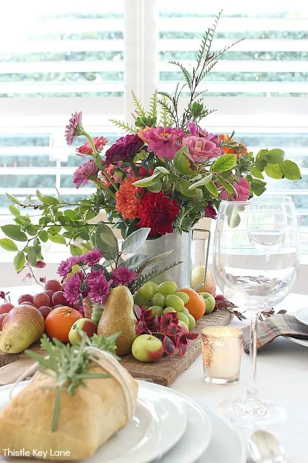 Fresh Fruit and Flowers Thanksgiving Centerpiece 