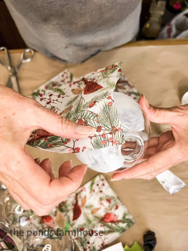 Easy Napkin Decoupage Christmas Ornaments