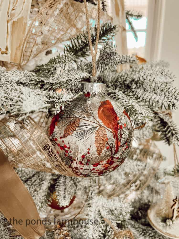 Cardinal Red Bird Napkin Decoupage Christmas Ornaments - Easy Tutorial for One-of-a-kind Holiday Ornaments.