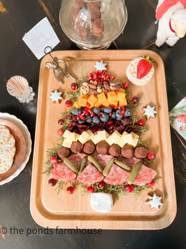 DIY Christmas Charcuterie Board Tutorial for Holiday Preparation and Christmas Parties.