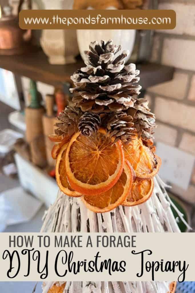DIY Christmas Twig and Cedar Topiaries for Holiday Decorating and Cottage Style Christmas Decor.