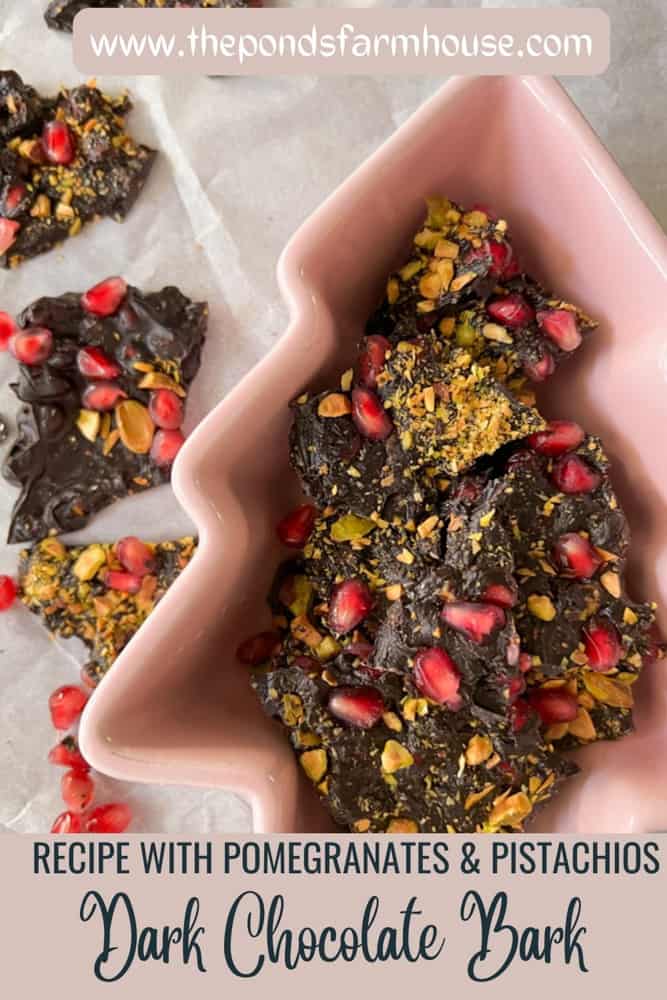 Dark Chocolate Bark with Pomegranates and Pistachios great for holiday entertaining.