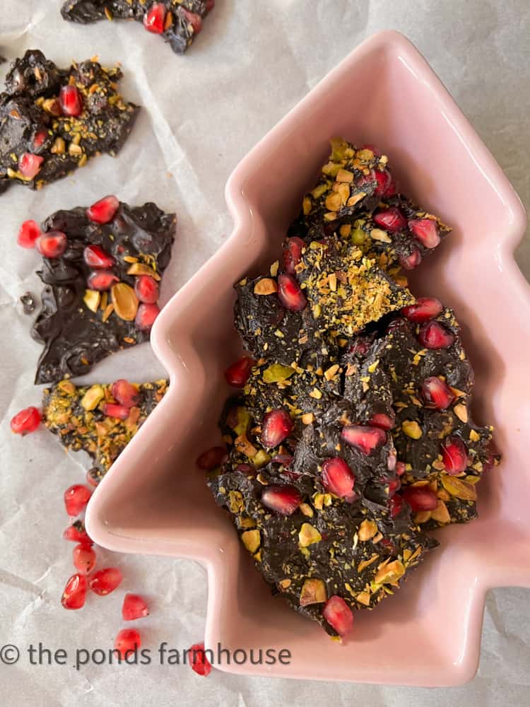 Dark Chocolate Bark with pomegranate and pistachio nuts recipe.