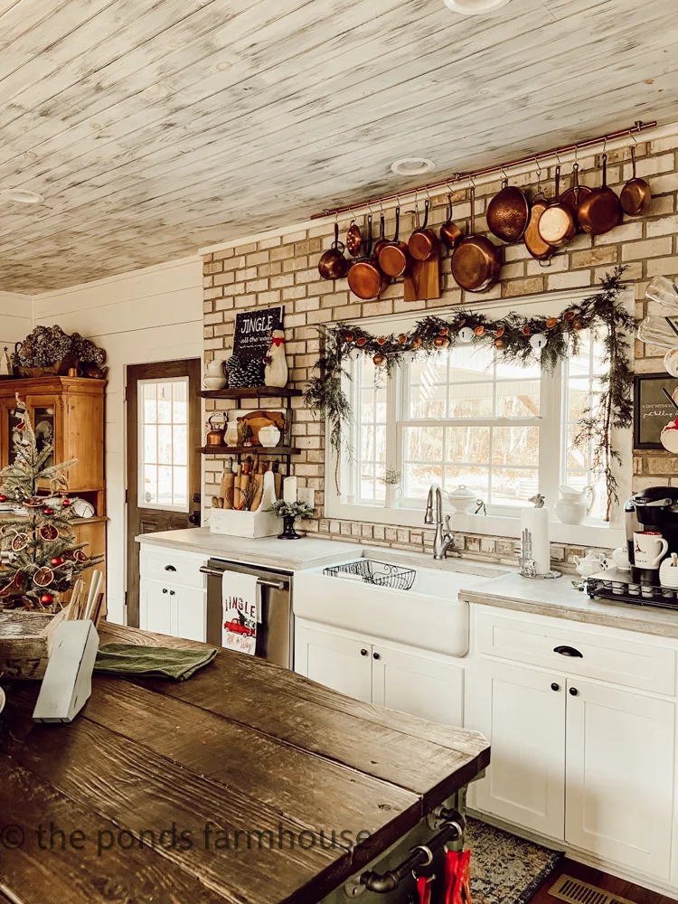 Industrial Farmhouse Kitchen Christmas Decorating Ideas Tour.  Vintage Copper and foraged ideas.  Sustainable Budget-friendly decor.
