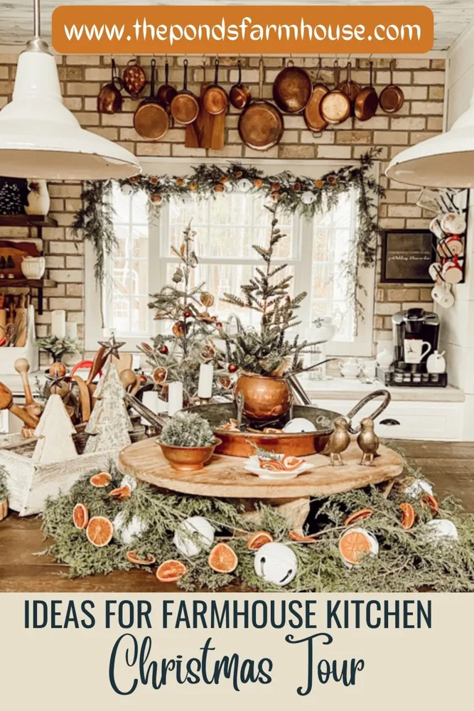 Ideas for Farmhouse Kitchen Christmas Tour.  Vintage, foraged and sustainable Christmas Kitchen Decorating.  