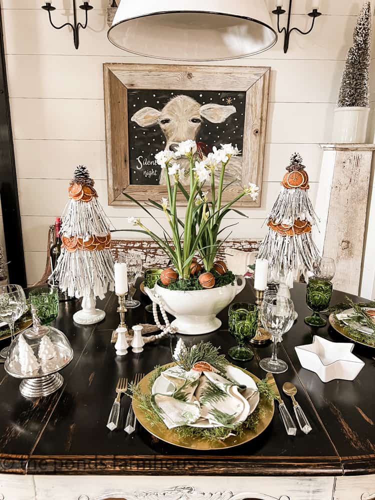 Vintage Ironstone Tureen makes a great centerpiece with forced paperwhites for holiday centerpiece.