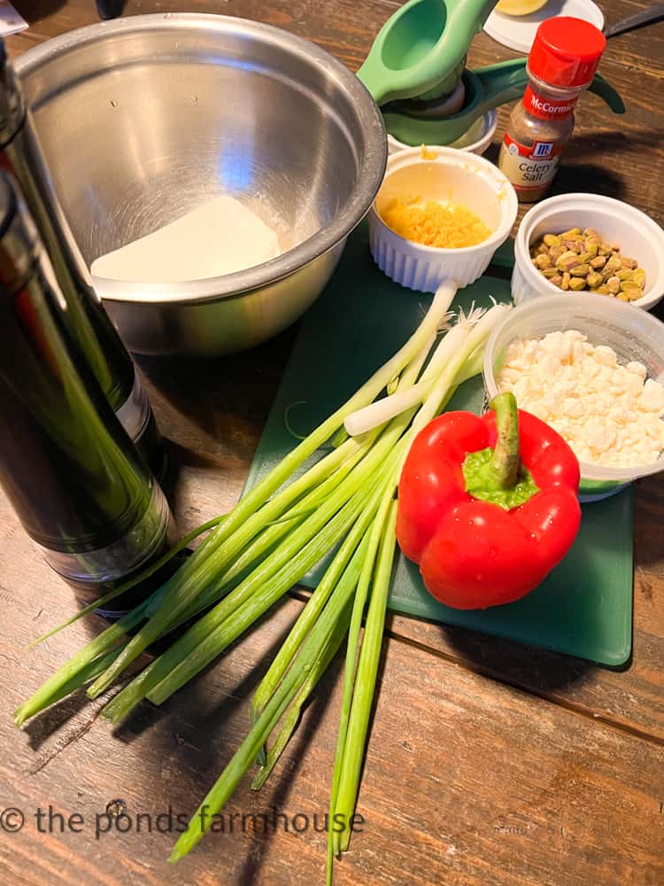 Ingredients for appetizer recipe for Pistachio Cream Cheese Veggie Recipe