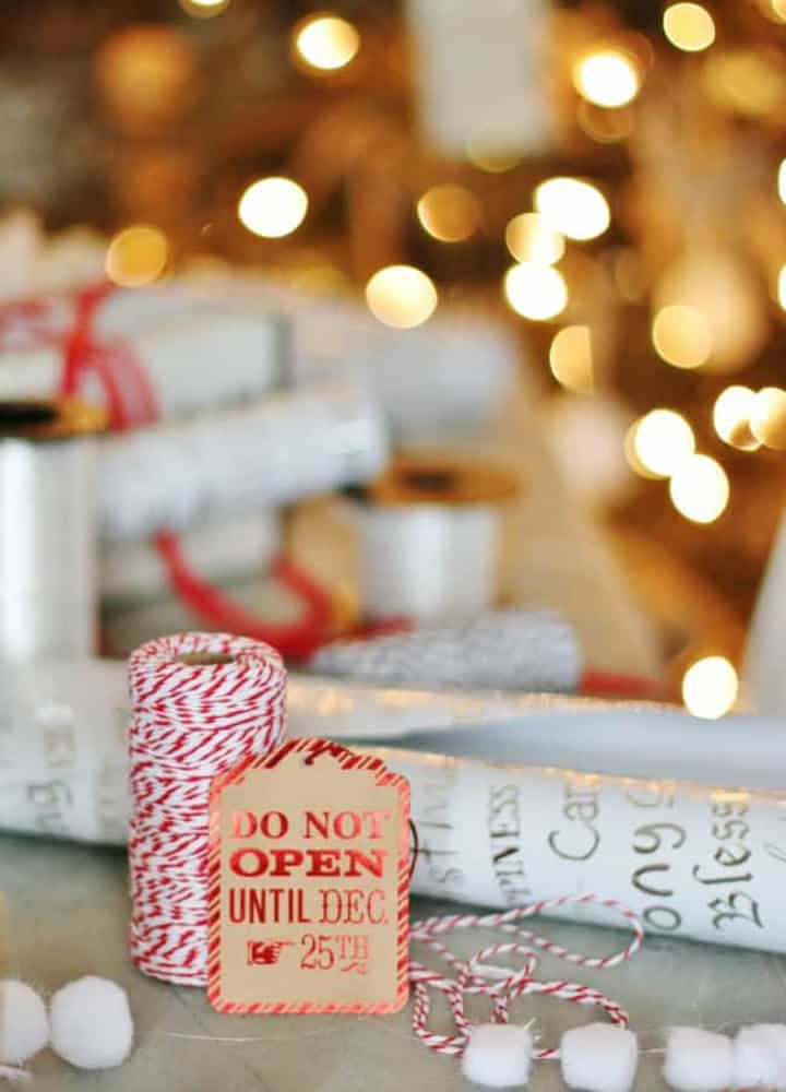 DIY Personalized Ribbon for economical gift wrap ideas.  Budget-friendly gift wrapping ideas for Christmas