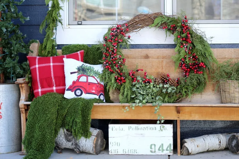 Repurposed Old Wreath for Christmas Decorating.  Use Thrift Store Wreaths for cheap Christmas Decor.
