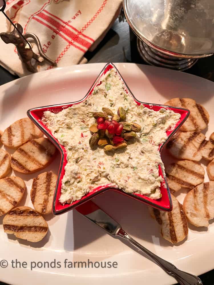 Zesty Pistachio Cream Cheese Veggie Spread with Crostini for Supper club Breakfast Menu