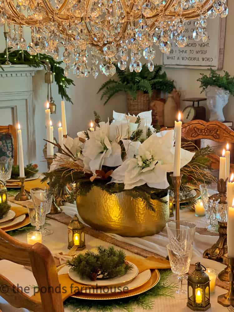 Gold Poinsettia Centerpiece for Christmas Table