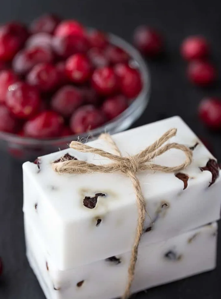 handmade Cranberry Shea Butter Soap for Christmas Gift Giving.
