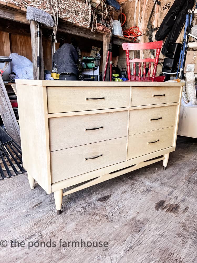 Thrift Store Find - Antique Mid-Century Furniture Dresser in cream color.