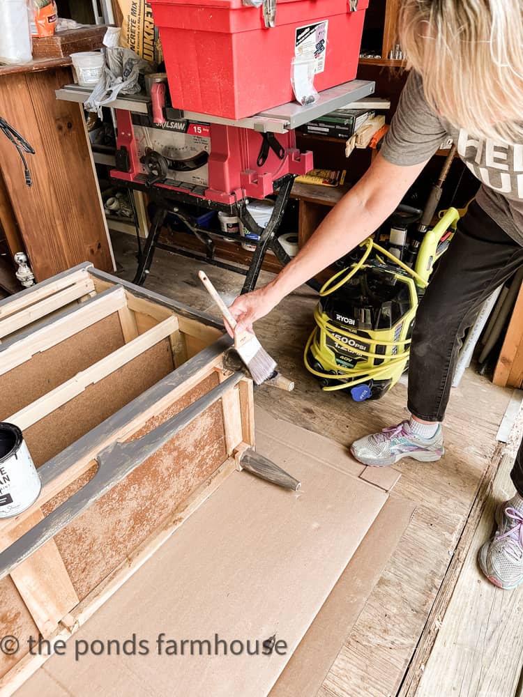 Paint surface of the mid-century furniture with black chalk paint