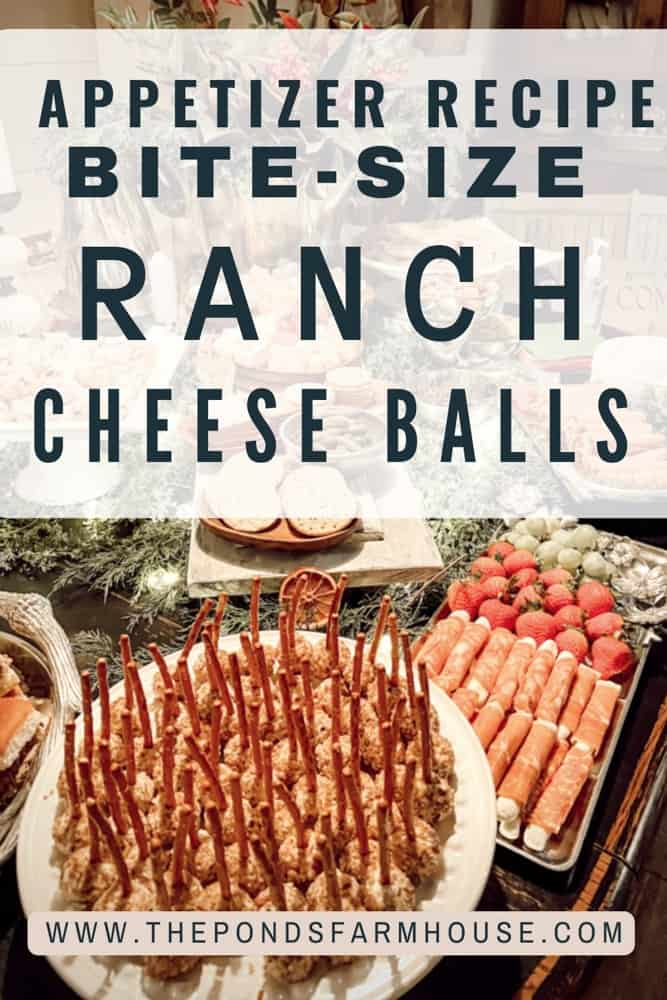 Appetizer Recipe Bite-size Ranch Cheese Balls on Pretzel Sticks for Christmas entertaining. 