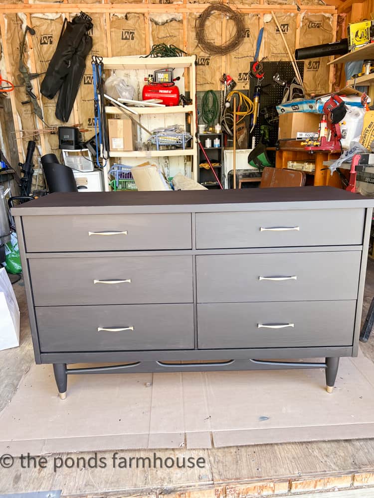 Vintage Mid-Century Furniture Flip with painted hardware and chalk paint.