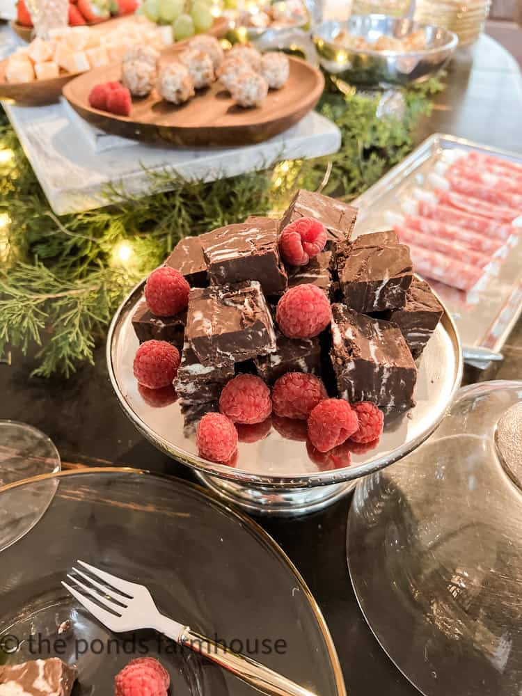 Dark Chocolate Raspberry Fudge Recipe in cut into squares.