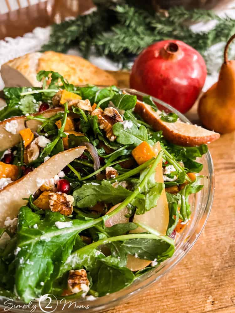 Wine Dinner Menu Ideas with a roasted pear salad and Champagne dressing.