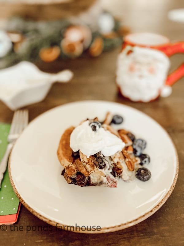 Easy Blueberry Bread Pudding Recipes with pancakes and pecans for breakfast or brunch