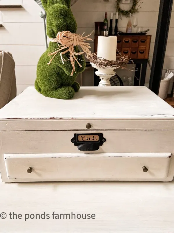 repurposed silverware box with chalk paint and updated hardware.