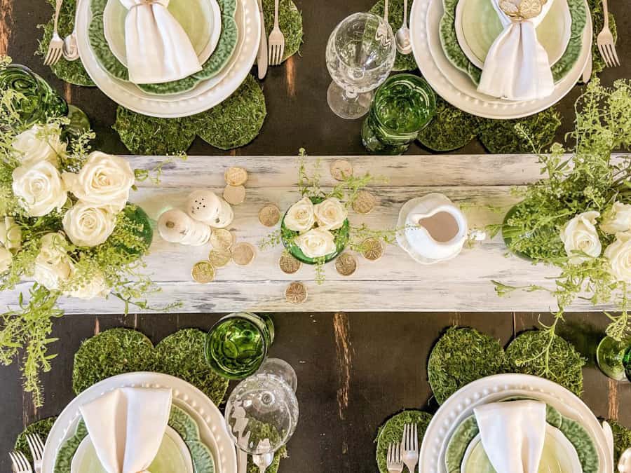 Creative St. Patrick's Day Table Setting Ideas for Supper Club - DIY Shamrock Placemats and Trader Joe's Flowers