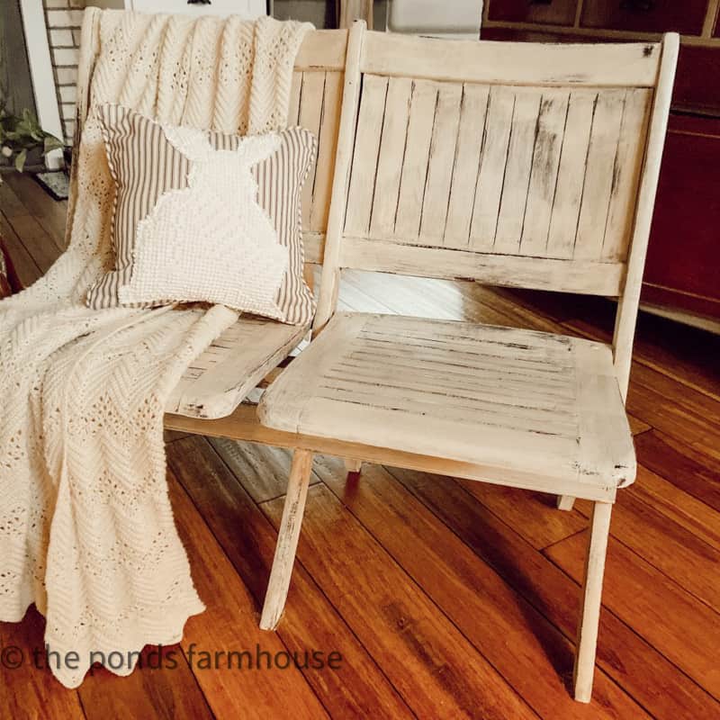 Wooden Folding Bench painted with old white chalk paint.