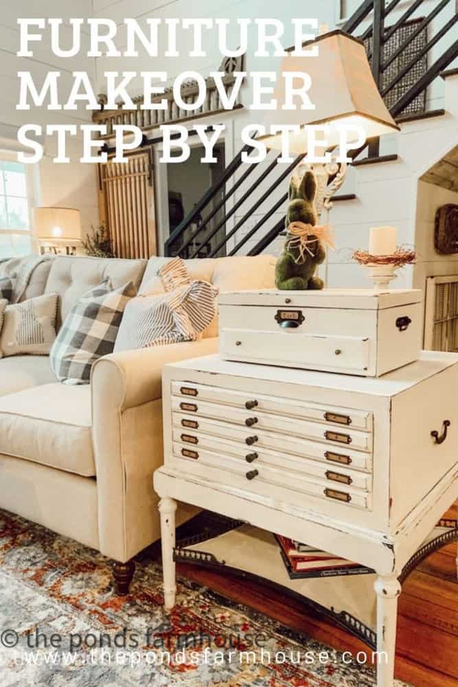 Farmhouse Style Industrial Furniture Makeover with white chalk paint and new hardware