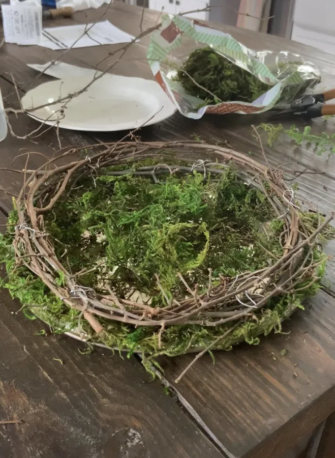 Cover all the wires with moss on the DIY plate chargers.