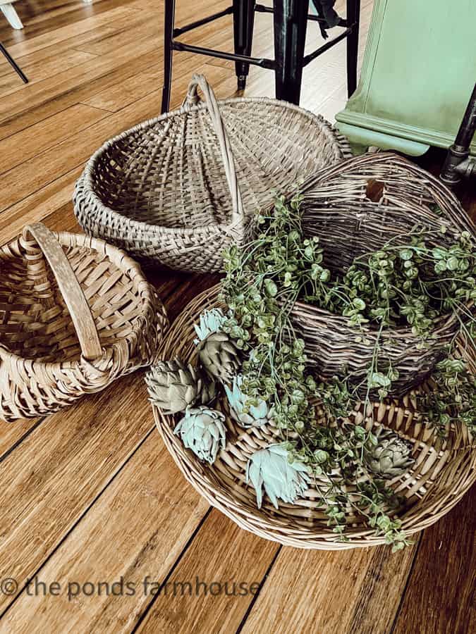 Vintage and hand crafted Baskets for French Farmhouse Style Decorating