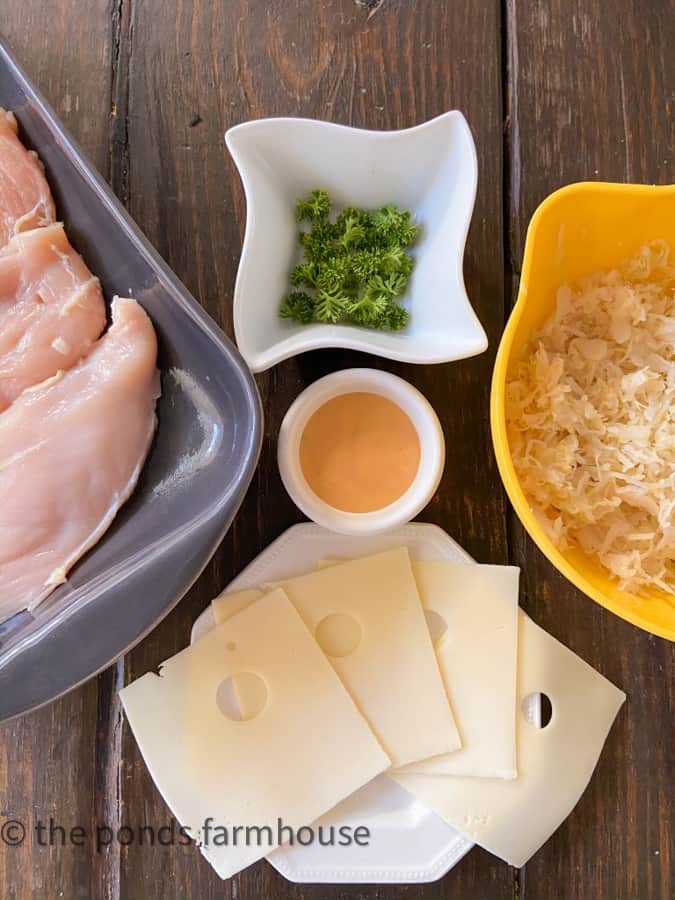 Ingredients for Baked Chicken Reuben Casserole.  