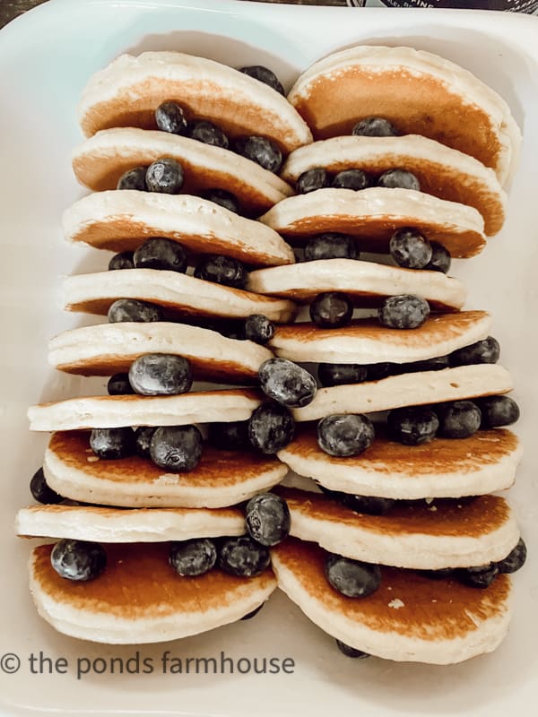 Blueberries between frozen pancakes for breakfast casserole - Brunch bread pudding.
