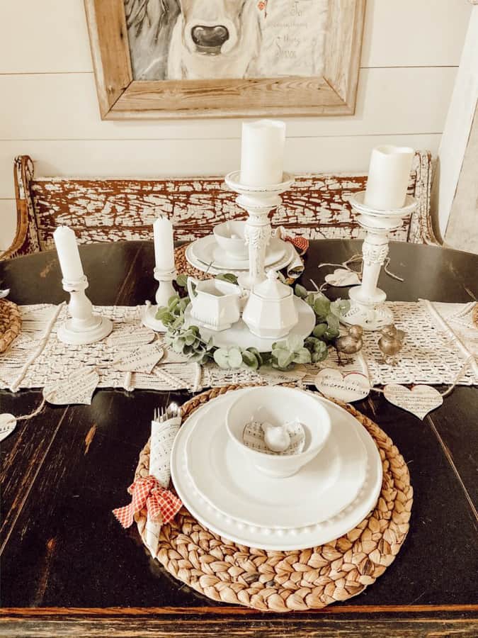 Neutral Valentine's Decor for a Valentine's Day Tablescape with farmhouse touches.