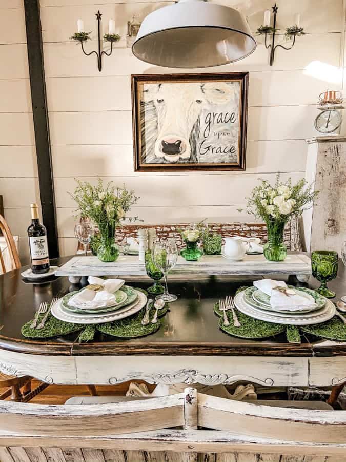 Creative St. Patrick's Day Table Setting Ideas for Supper Club - DIY Shamrock Placemats and Trader Joe's Flowers