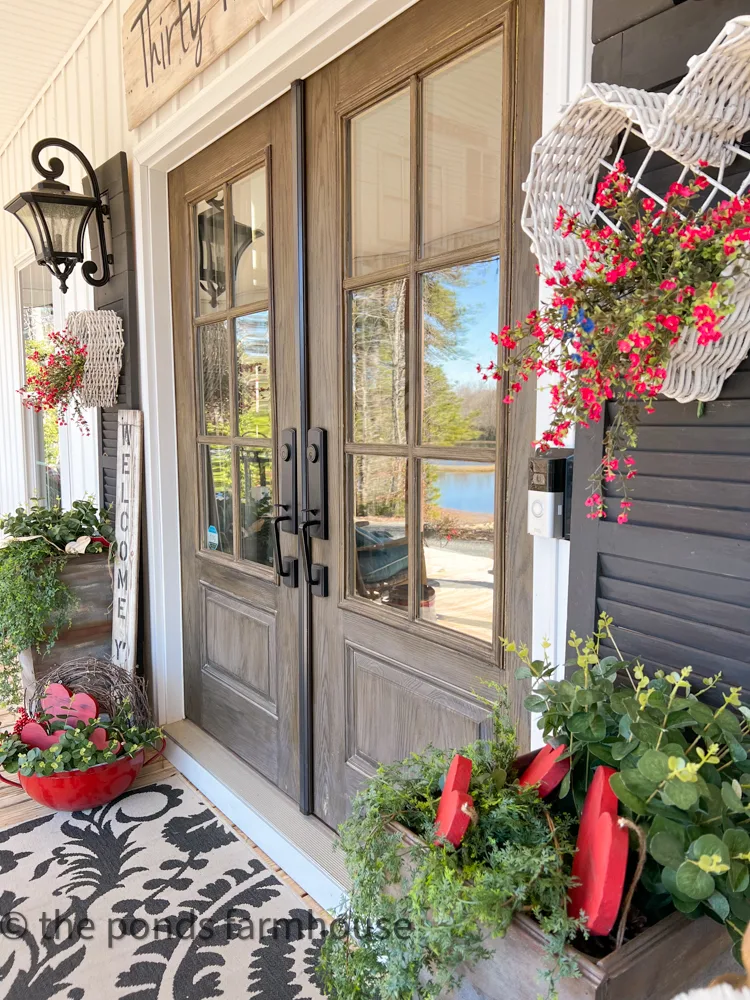 French doors with over-sized rug and Valentine's Day Decorations