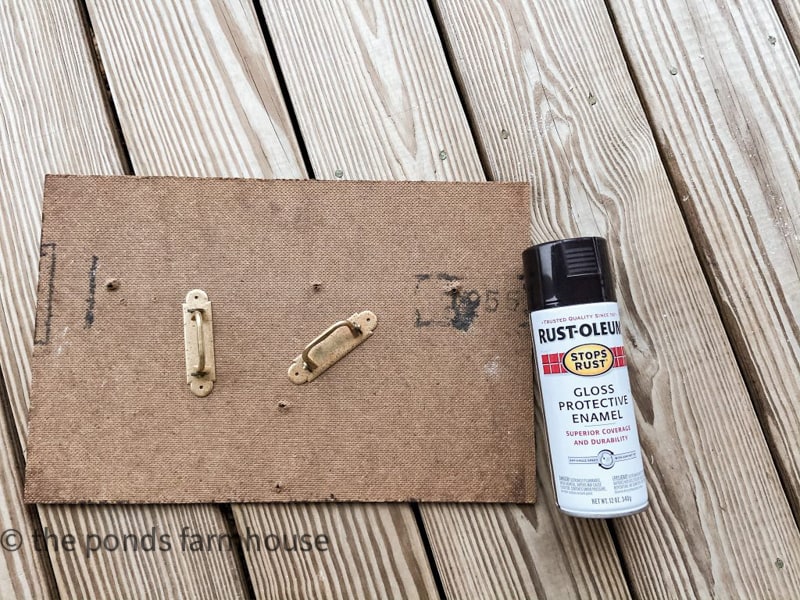 spray paint old hardware on wooden box