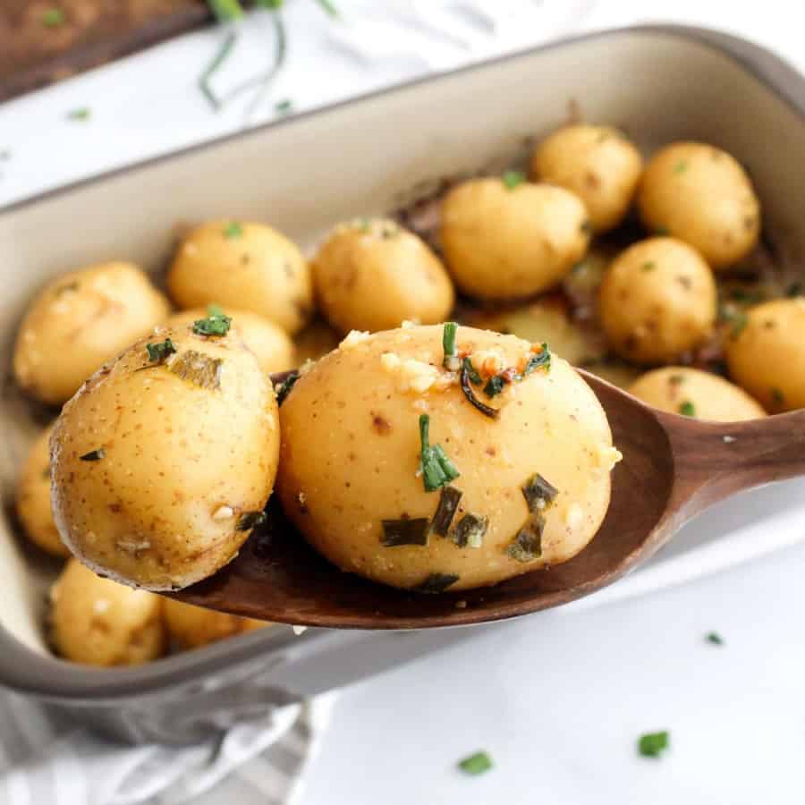 Garlic & Chive Roasted Baby Potatoe for St. Patrick's Day Supper Club Dinner Party