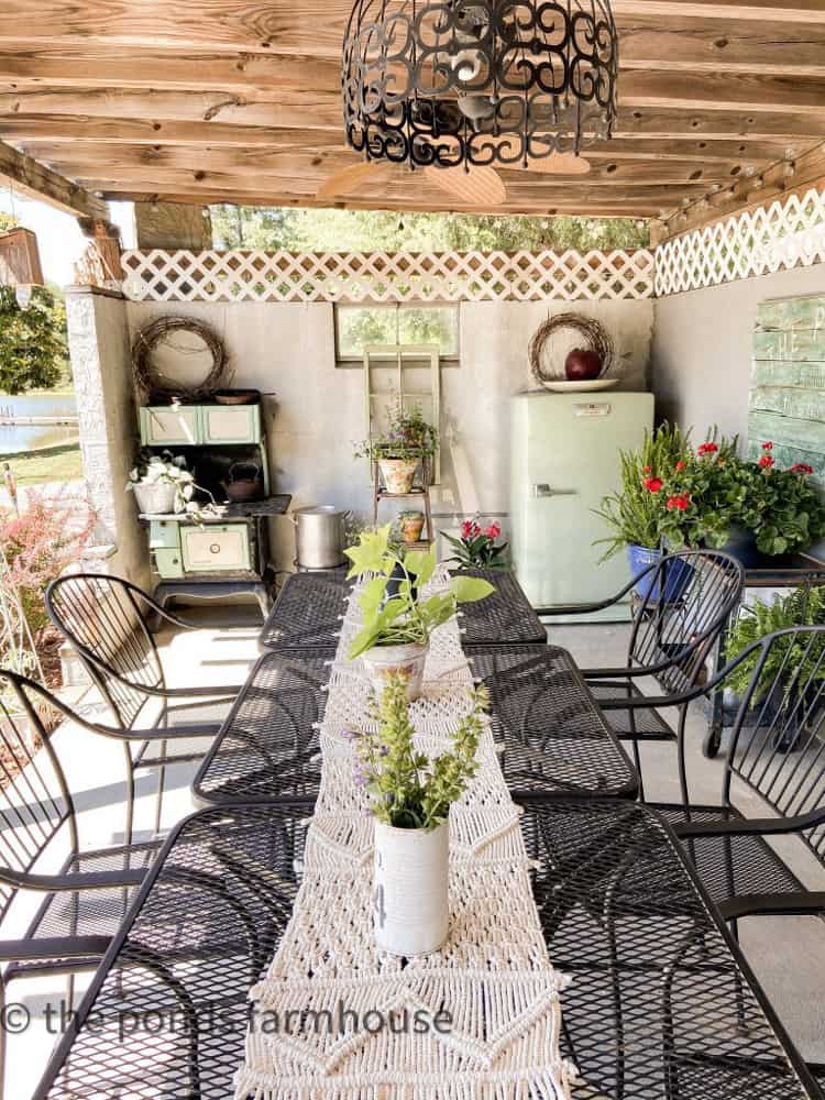 Inside view of outdoor kitchen rustic entertaining area at the Ponds.