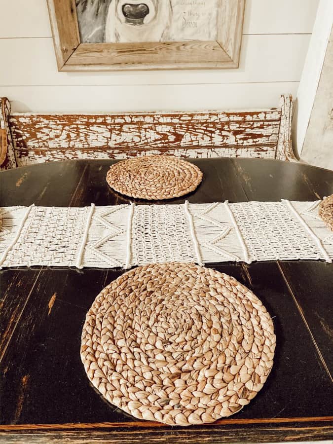 Neutral Valentine's Day Decor.  Add texture with table runner and woven place mats