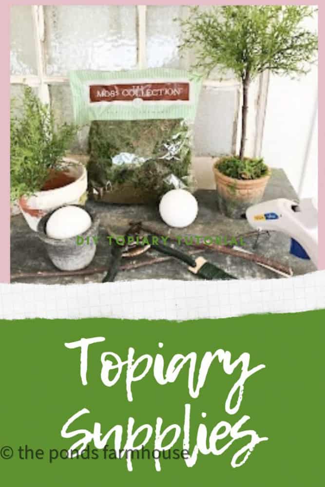 Supplies for Budget Friendly Topiary craft ideas.