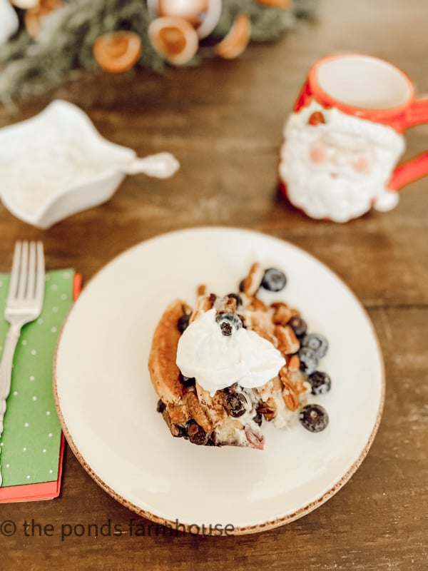 Blueberry Pecan Bread Pudding Breakfast recipe with pancakes.
