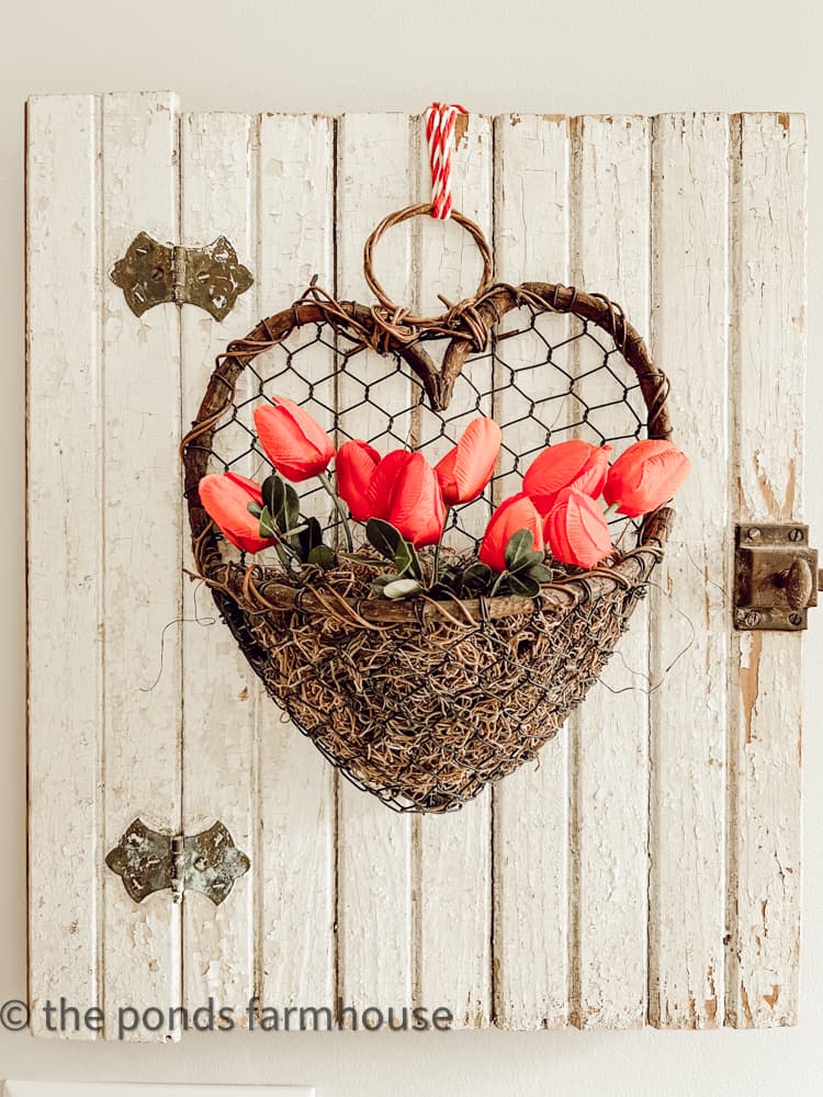 Thrift Store Hanging Wall Basket - Valentine's Decor ideas
