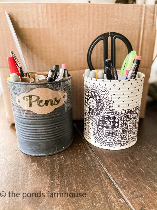 Recycled DIY Can Ideas for pen, pencils and scissors.  