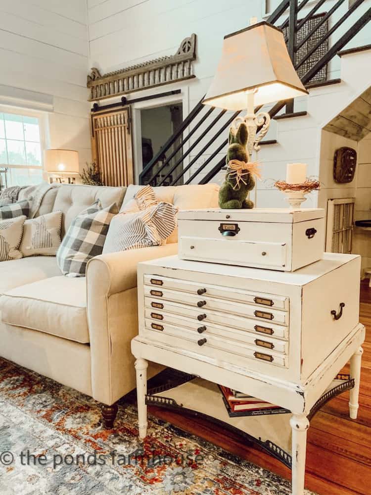 Industrial Farmhouse Style Furniture Transformation with White Chalk Paint and new Industrial hardware. 