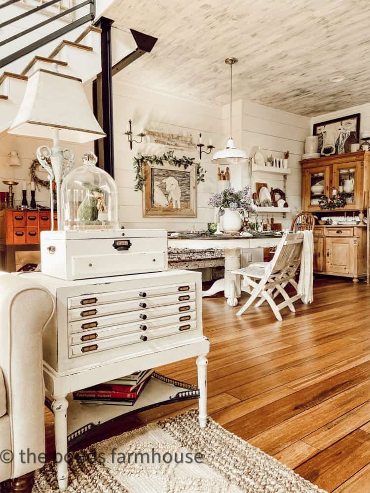 Industrial Farmhouse Style Furniture Transformation with White Chalk Paint and new Industrial hardware. 