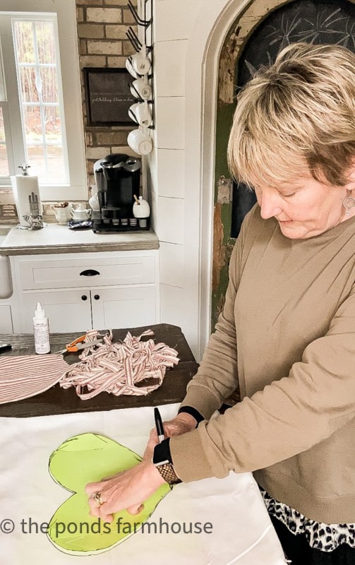 Use template to trace the heart shape on the pillow cover